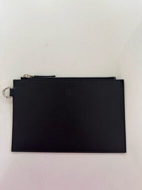 Givenchy Black Leather Flat Zip Pouch with Silver Hardware NWOT